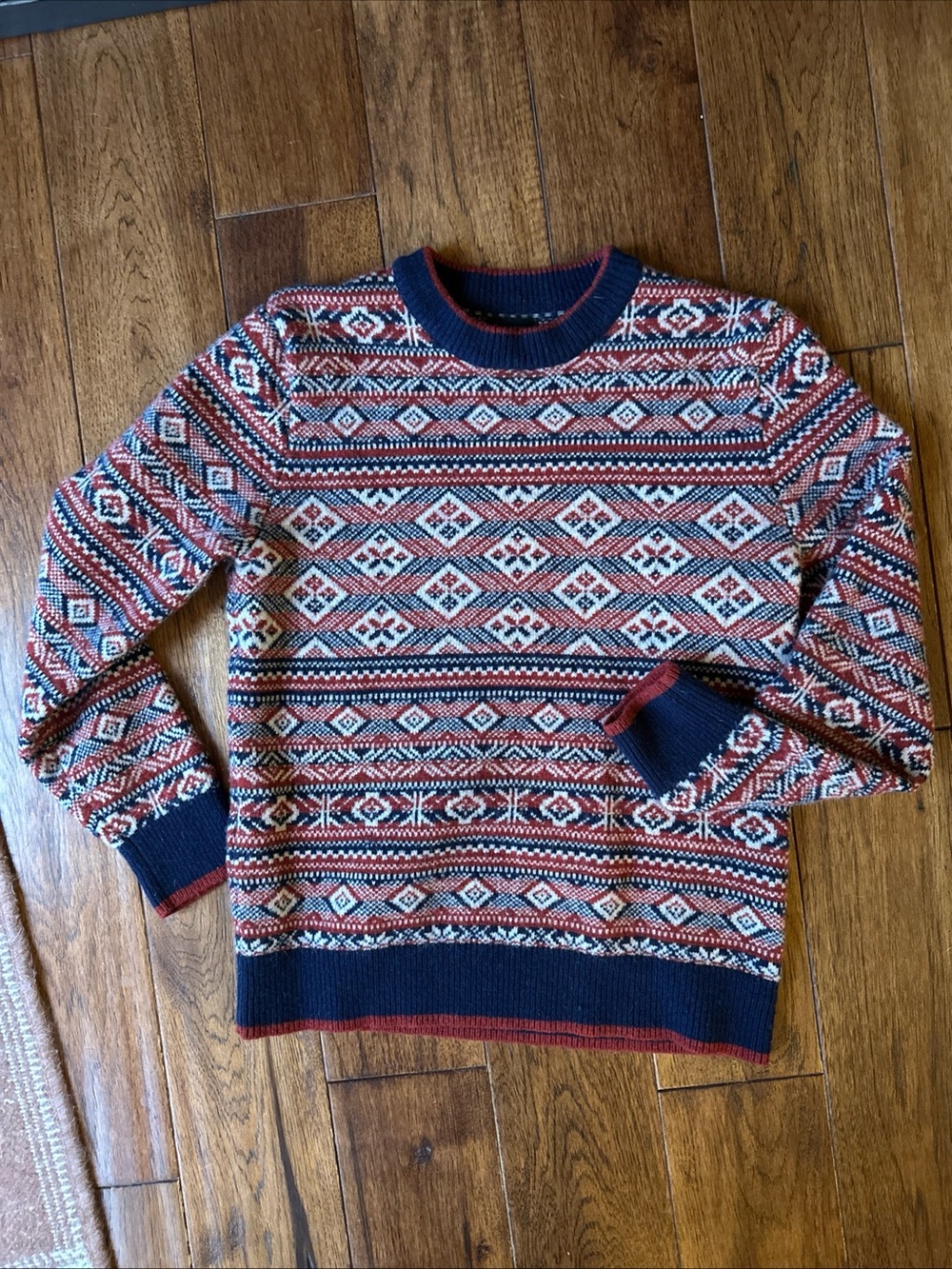 J. Crew Fair Isle Wool Sweater Small Red Blue Scandi Nordic